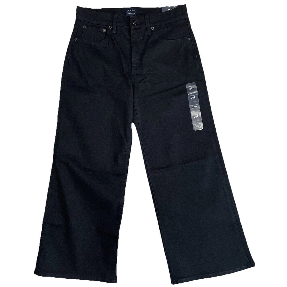 NEW J. CREW Factory Petite wide-leg cropped jean in all-day stretch BLK Size 28P